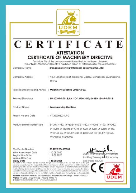 Chiny Dongguan Synutar Intelligent Equipment Co., Ltd. Certyfikaty