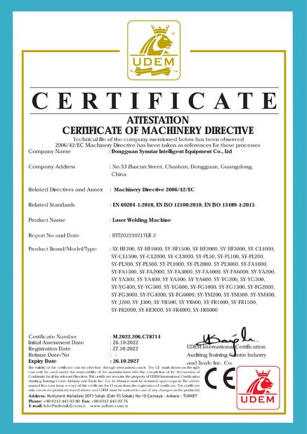 Chiny Dongguan Synutar Intelligent Equipment Co., Ltd. Certyfikaty